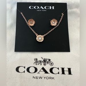 Open Circle Necklace And Tea Rose Stud Earrings Set